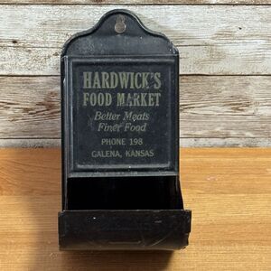 Vintage Metal Match Holder Hardwicks Food Market Galena, KS Better Meats Ph 198